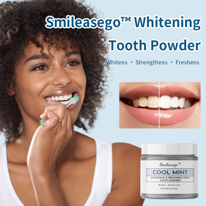 💧Smileasego™ Bělicí remineralizační zubní prášek, bez fluoridu, leštidlo na zuby a odstraňovač skvrn