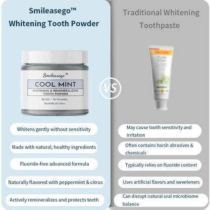 💧Smileasego™ Bělicí remineralizační zubní prášek, bez fluoridu, leštidlo na zuby a odstraňovač skvrn